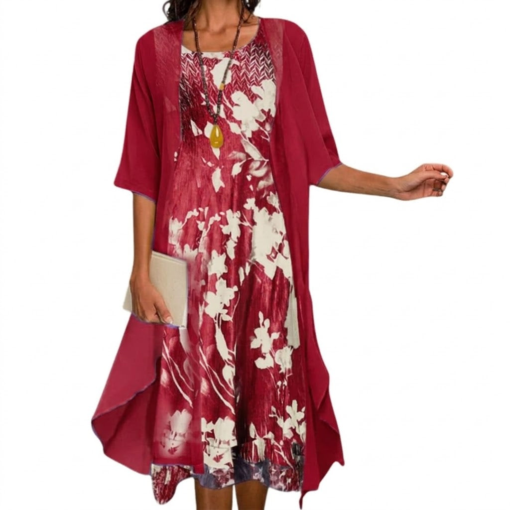 Floral Long Dress and Layered Cardigan Set for Women - Plus Size Summer Dresses 6