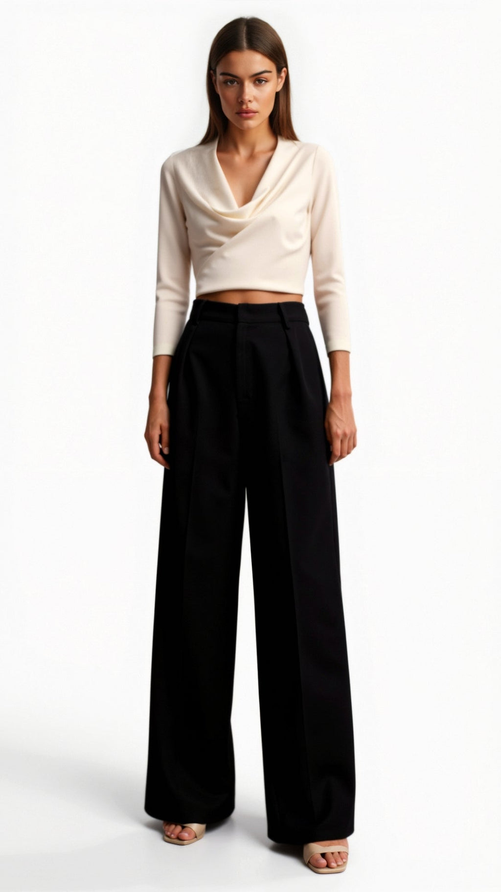 Hazel High-Rise Wide Leg Trousers - Tailored Palazzo Pants with Side Pockets 0