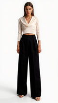 Hazel High-Rise Wide Leg Trousers - Tailored Palazzo Pants with Side Pockets 0
