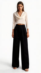 Hazel High-Rise Wide Leg Trousers - Tailored Palazzo Pants with Side Pockets 0