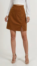 Hope - High-Waisted Suede-Effect Skirt with Button Closure & Front Slit 0