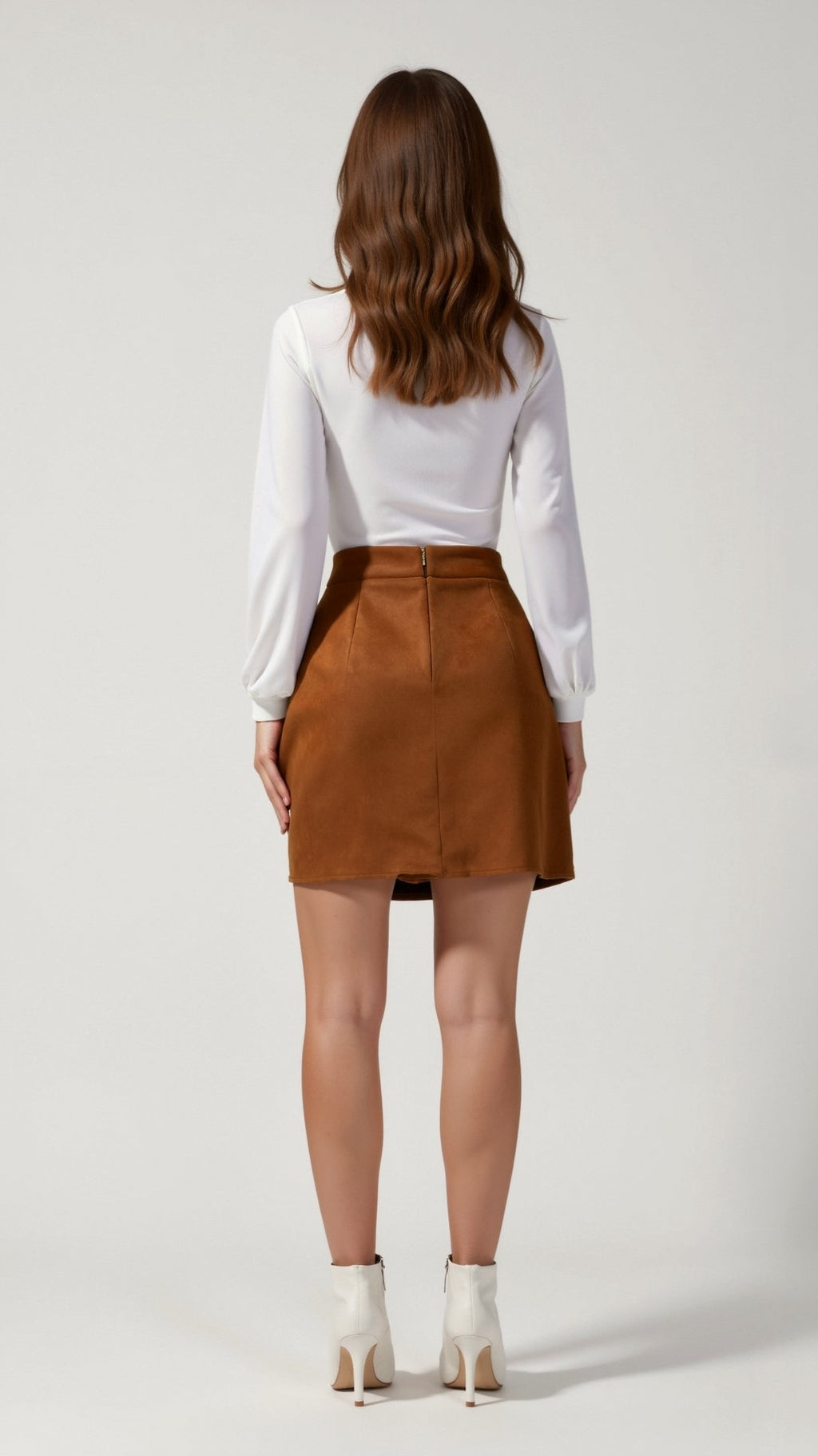Hope - High-Waisted Suede-Effect Skirt with Button Closure & Front Slit 2