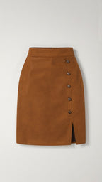 Hope - High-Waisted Suede-Effect Skirt with Button Closure & Front Slit 4