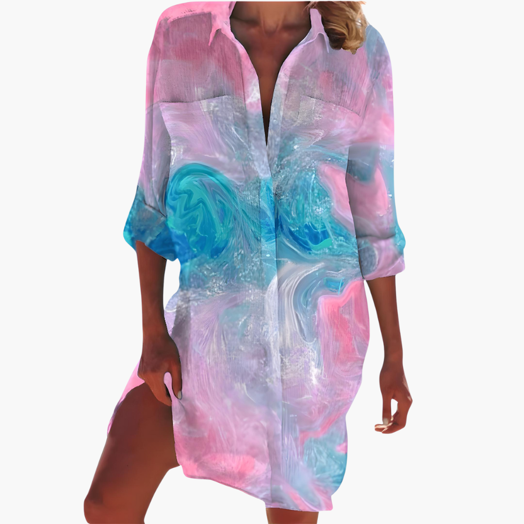 Lightweight Women's Summer Shirt Dress - Long Sleeves, Loose Fit, Knee-Length Plus Size Dresses 3