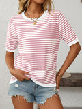 Striped Women's Top - Round Neck Half Sleeve Knit for Everyday Comfort 0