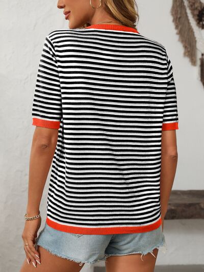 Striped Women's Top - Round Neck Half Sleeve Knit for Everyday Comfort 10