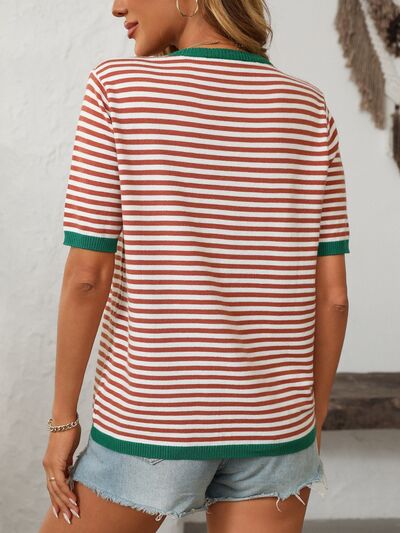 Striped Women's Top - Round Neck Half Sleeve Knit for Everyday Comfort 5