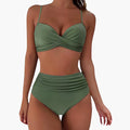 Stylish High-Waisted Women's Bikini Set with Adjustable Straps & Scoop Neck 0
