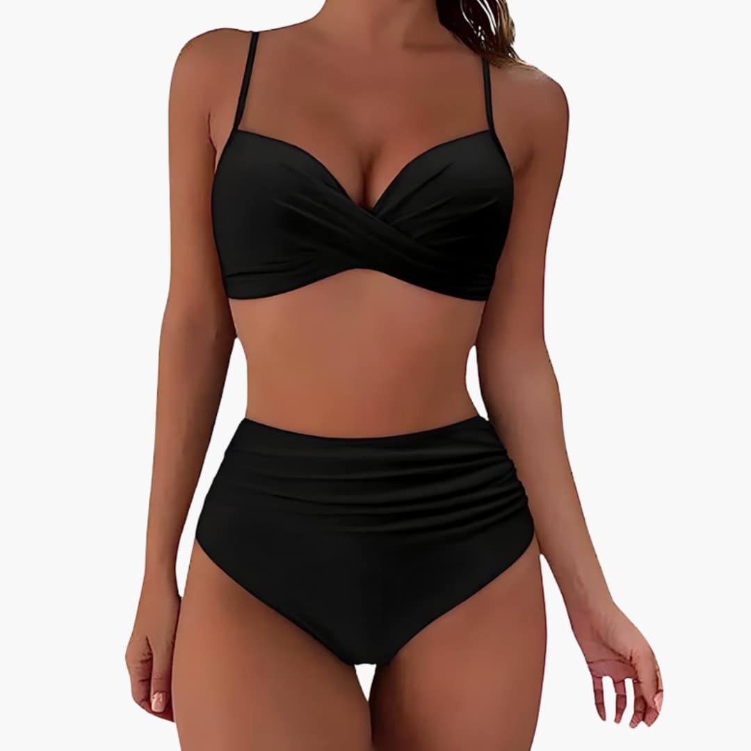 Stylish High-Waisted Women's Bikini Set with Adjustable Straps & Scoop Neck 1