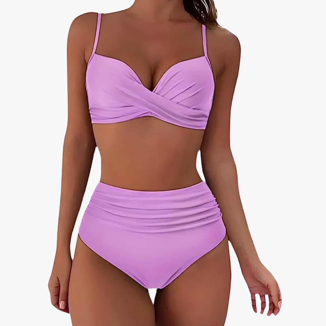 Stylish High-Waisted Women's Bikini Set with Adjustable Straps & Scoop Neck 4