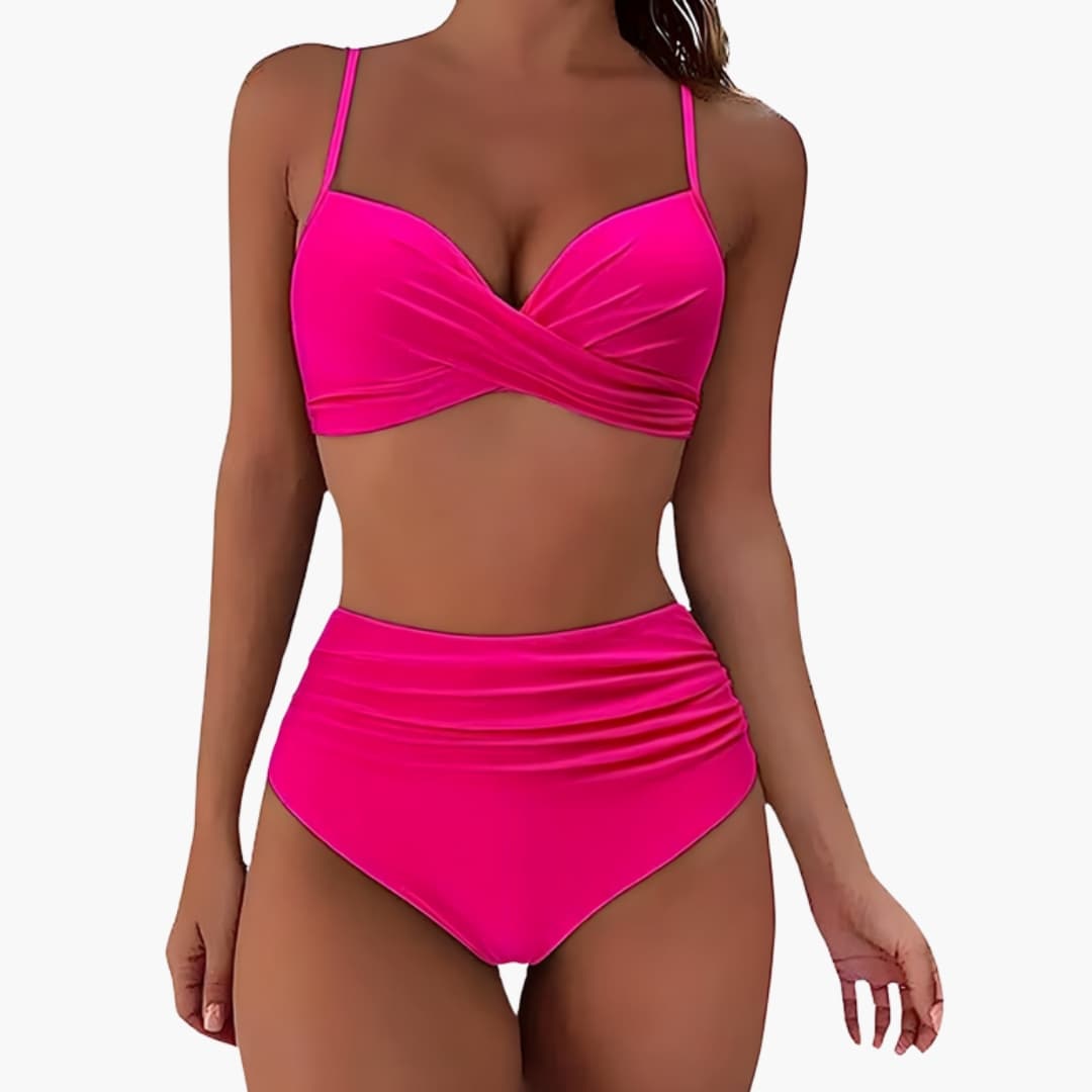 Stylish High-Waisted Women's Bikini Set with Adjustable Straps & Scoop Neck 5