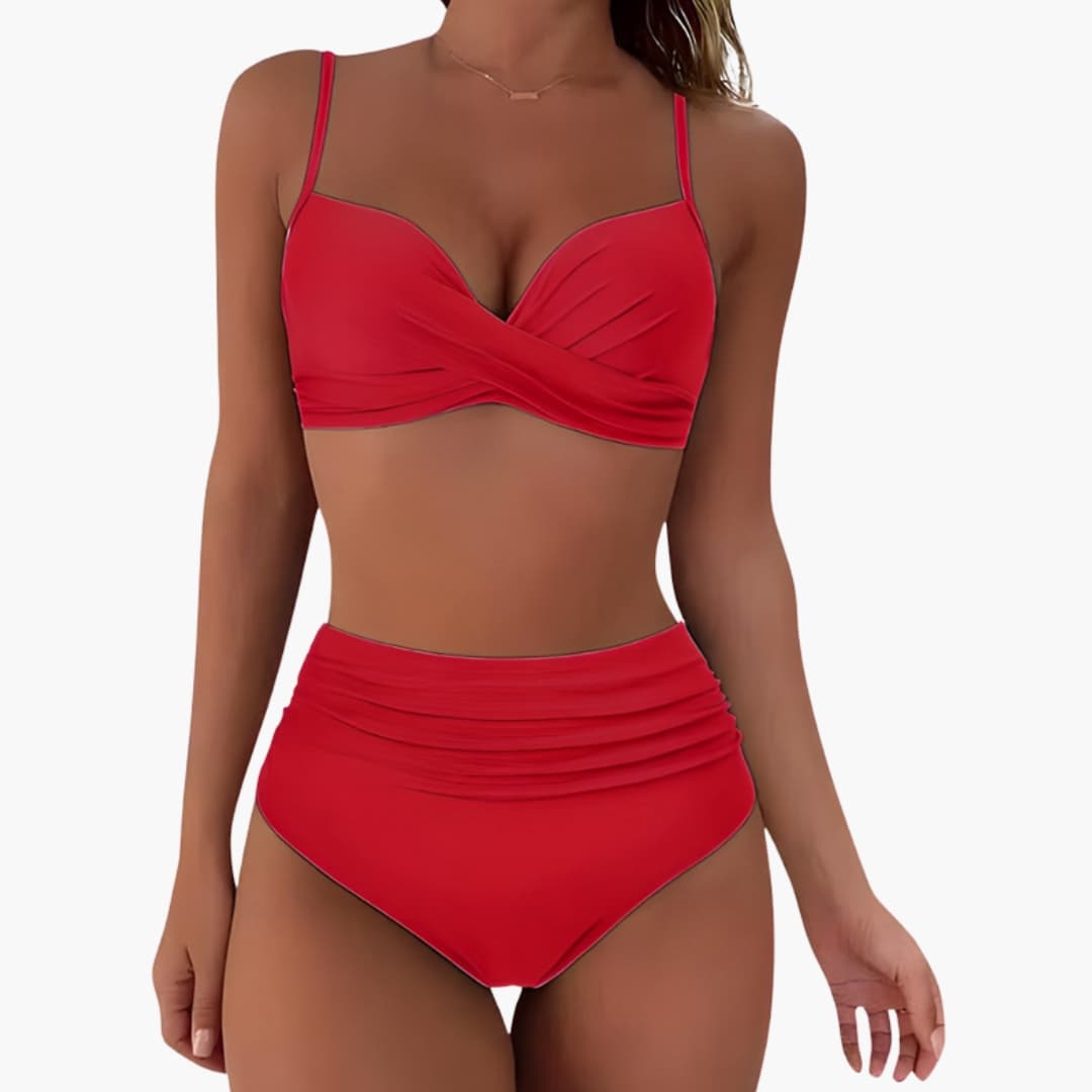 Stylish High-Waisted Women's Bikini Set with Adjustable Straps & Scoop Neck 6