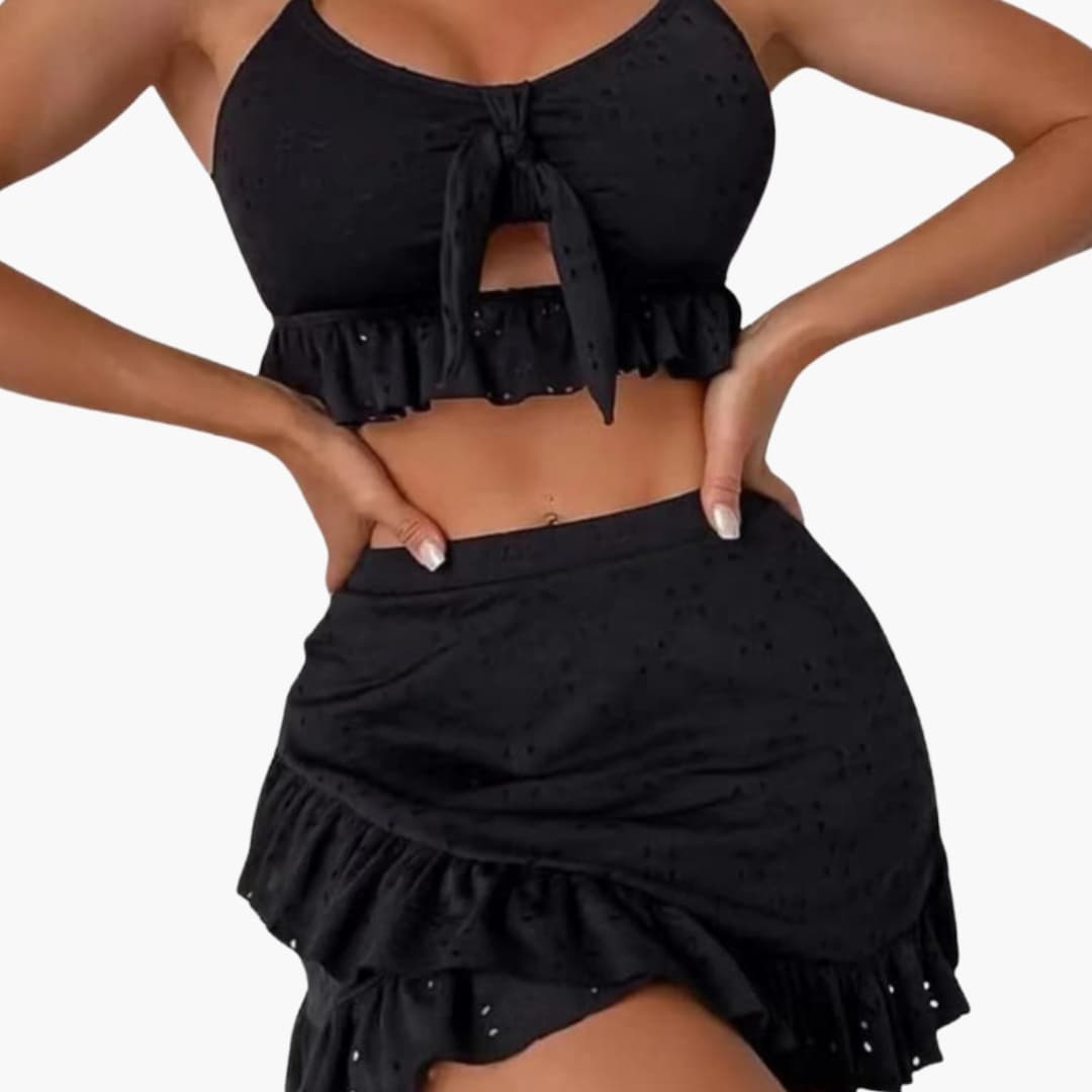 Stylish High Waisted Bikini Set for Women - 3-Piece Ruffle Swimwear 2
