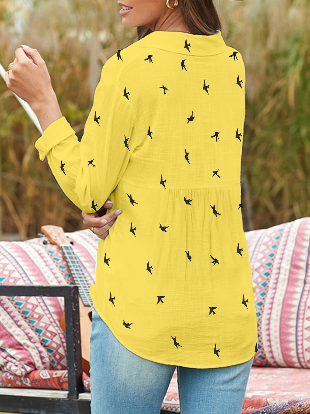 Stylish Mens Shirt - Long Sleeve Printed Button Front Shirt with Functional Closure 7
