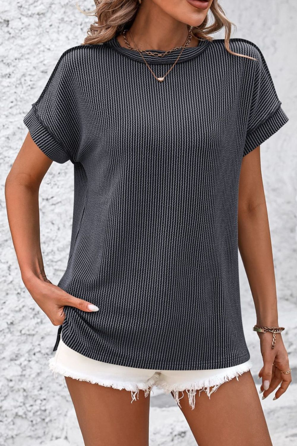 Stylish Striped Women's T Shirt - Round Neck, Short Sleeve, Comfortable Fit 3
