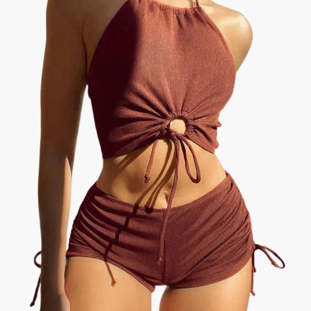 Stylish Women's Bikini Set - Triangle Halter Top with Adjustable Tie Side Bottoms 0