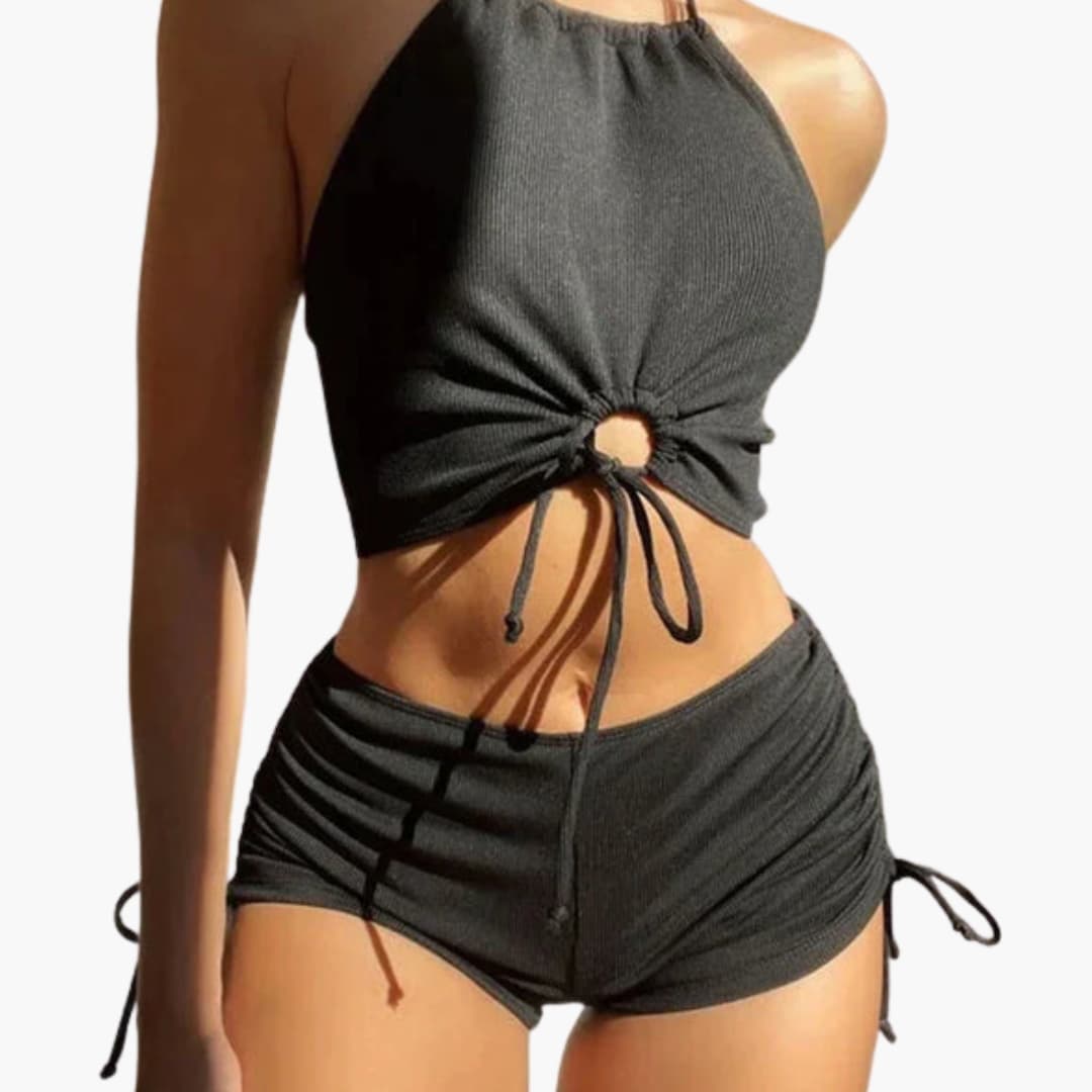 Stylish Women's Bikini Set - Triangle Halter Top with Adjustable Tie Side Bottoms 1