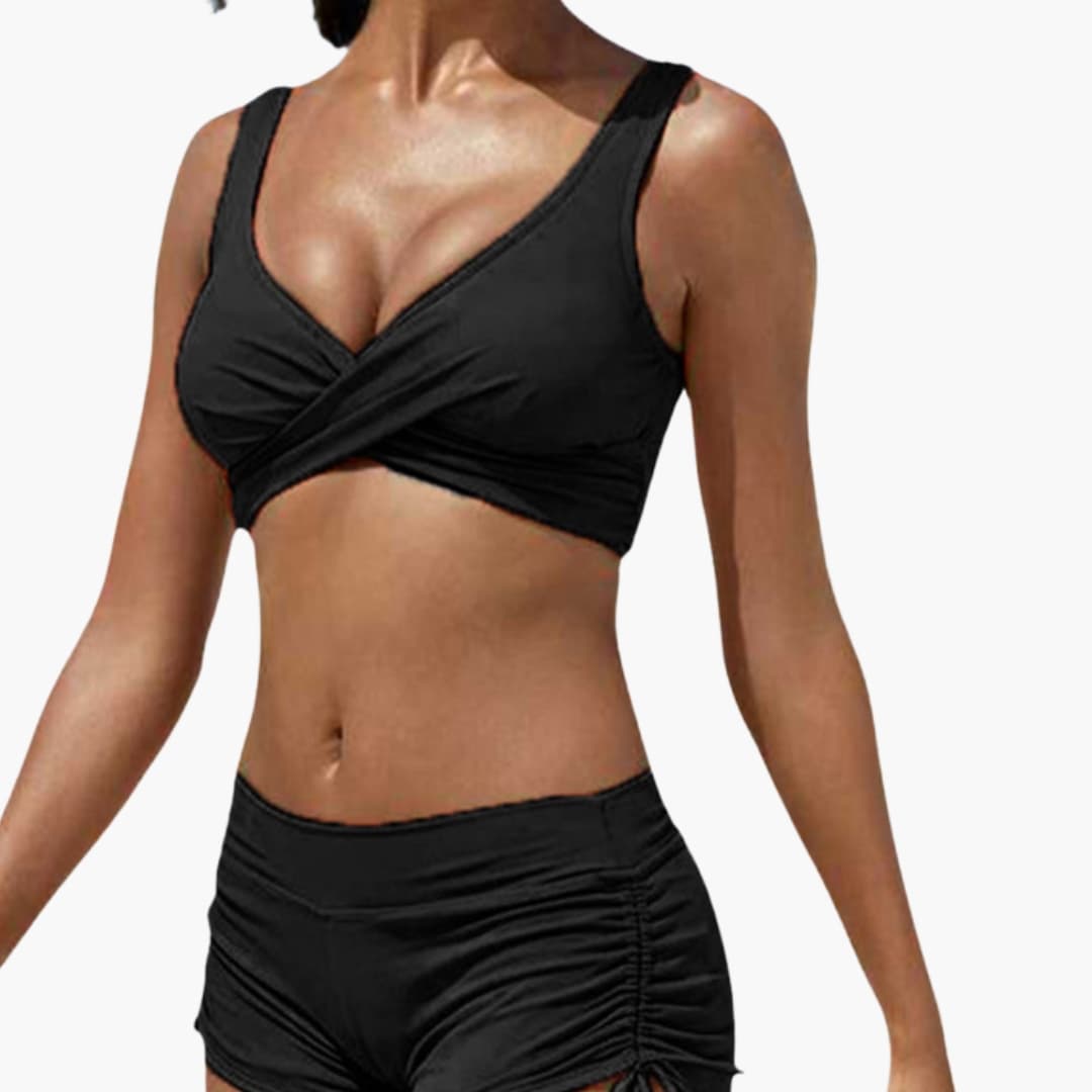 Stylish Women's Bikini Set with Twist Front Design and Comfortable Swim Shorts 2