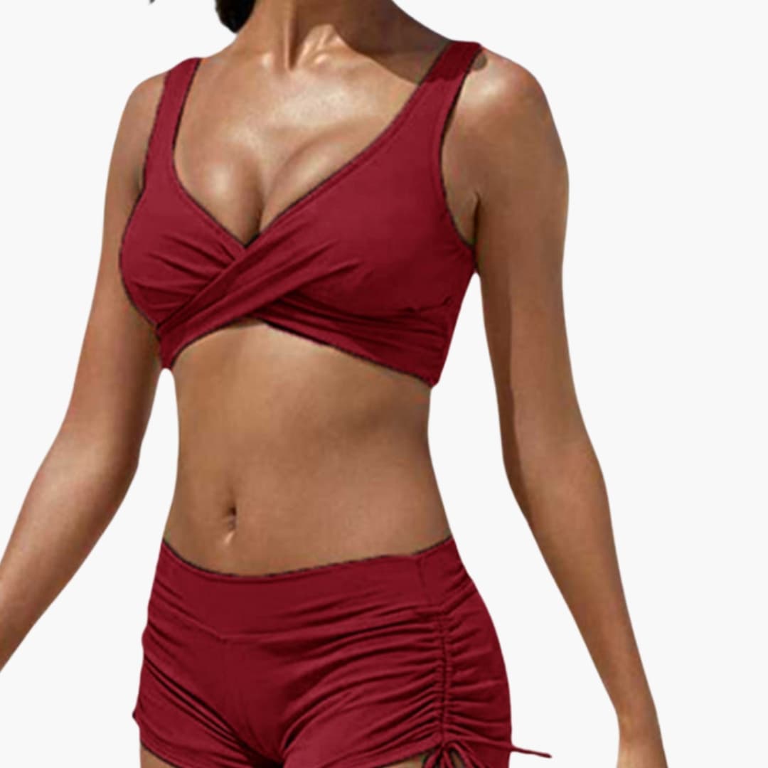 Stylish Women's Bikini Set with Twist Front Design and Comfortable Swim Shorts 3