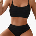 Stylish Women's High Waisted Bikini Set with Textured Design & Spaghetti Straps 0