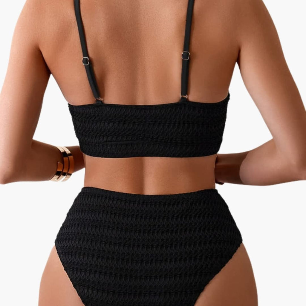 Stylish Women's High Waisted Bikini Set with Textured Design & Spaghetti Straps 1