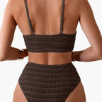 Stylish Women's High Waisted Bikini Set with Textured Design & Spaghetti Straps 3