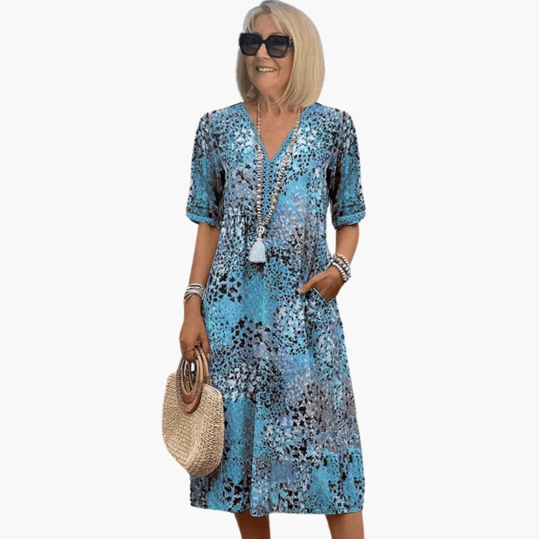 Stylish Women's Printed V-Neck Midi Dress - Relaxed Fit Summer Dresses 1