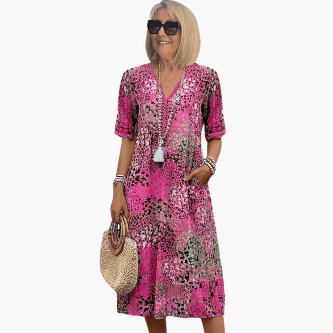 Stylish Women's Printed V-Neck Midi Dress - Relaxed Fit Summer Dresses 2