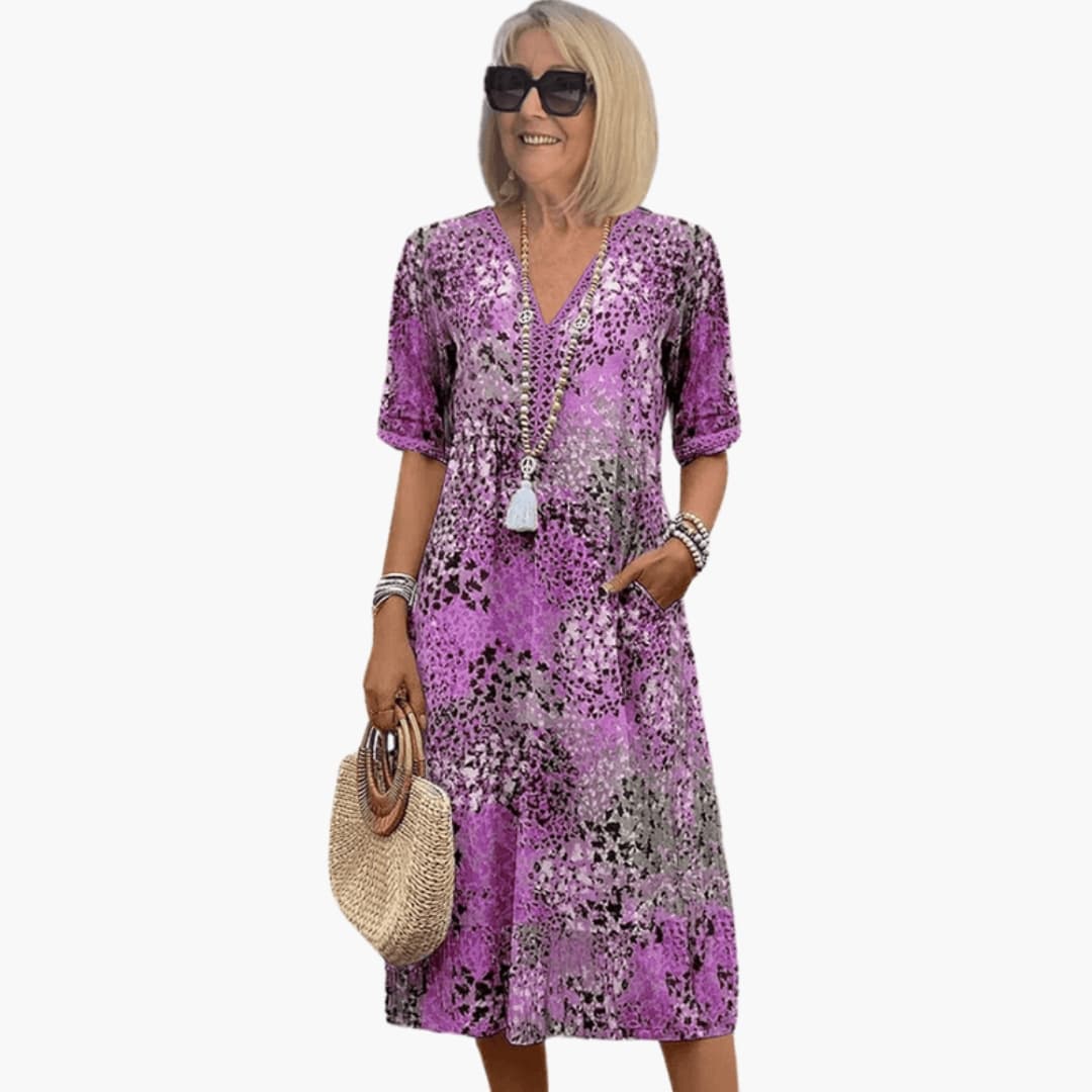 Stylish Women's Printed V-Neck Midi Dress - Relaxed Fit Summer Dresses 3