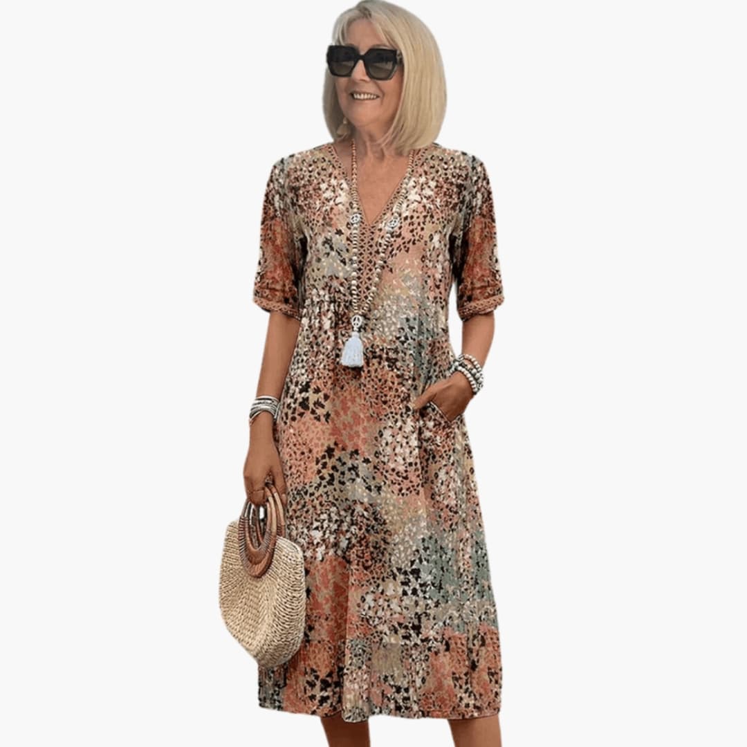 Stylish Women's Printed V-Neck Midi Dress - Relaxed Fit Summer Dresses 4