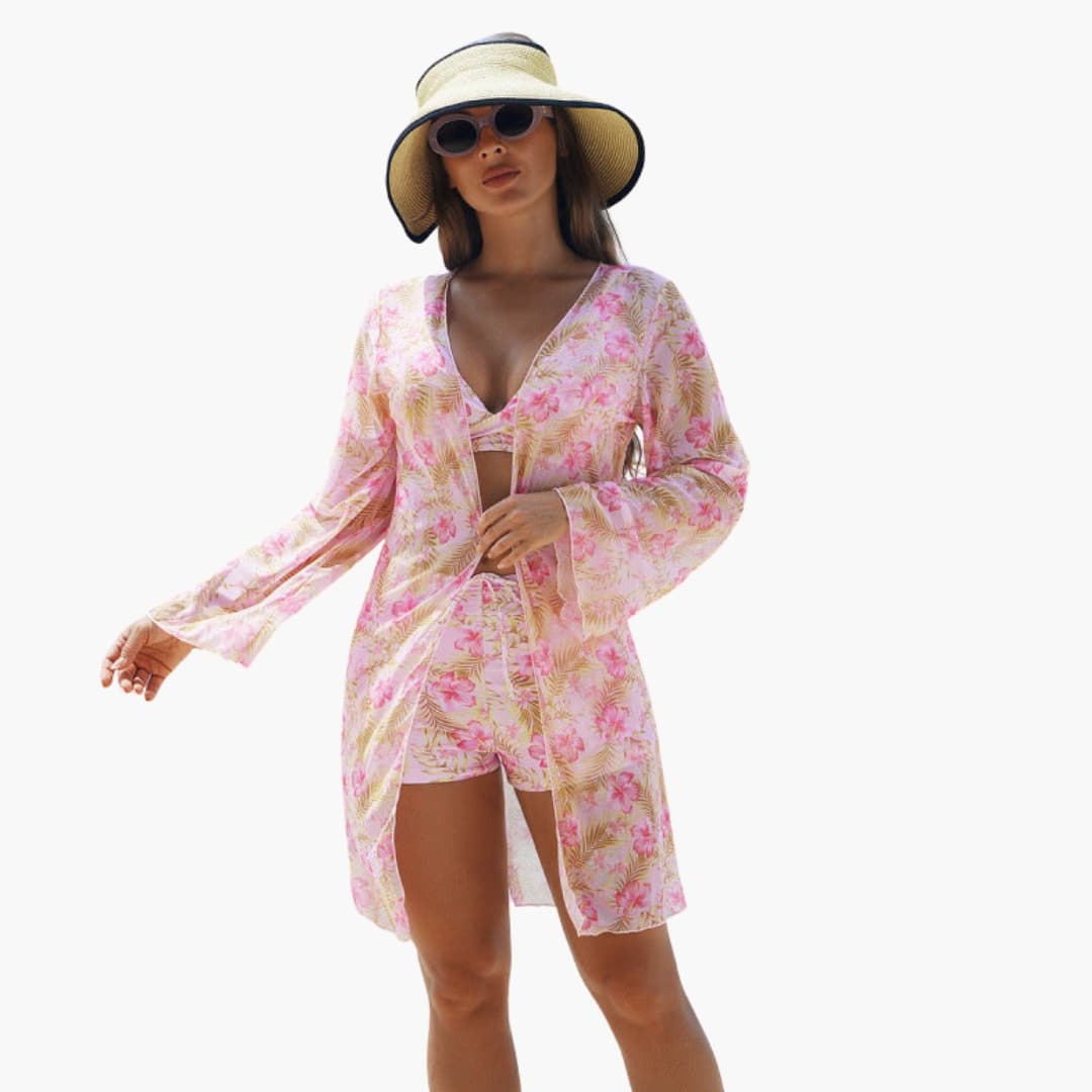 Stylish Women's Three-Piece Printed Bikini Set with Padded Push Up Top 0