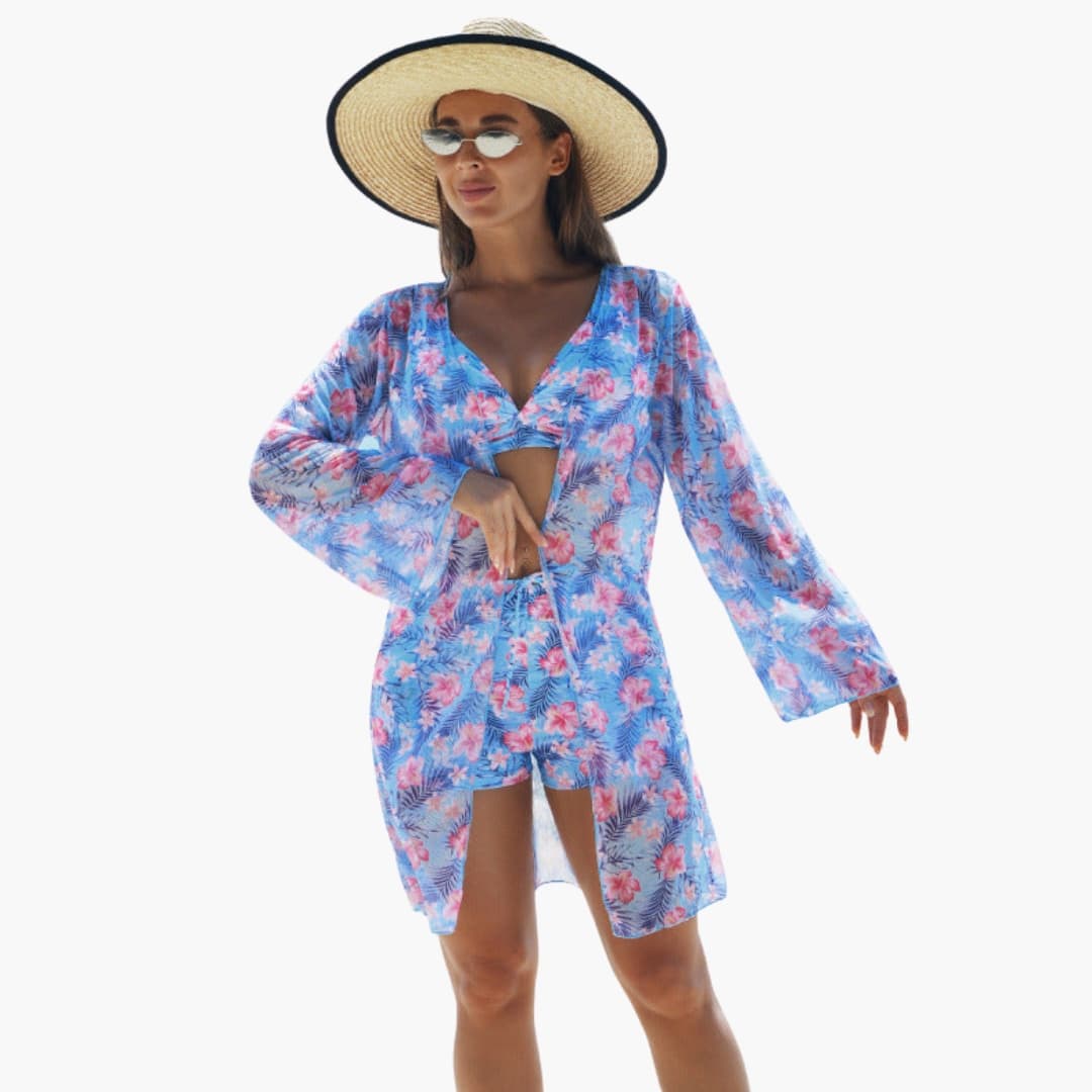 Stylish Women's Three-Piece Printed Bikini Set with Padded Push Up Top 4