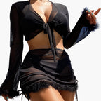 Stylish Women's Three-Piece Ruffle Bikini Set with Sheer Cover-Up - Swimwear for Women 0