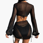 Stylish Women's Three-Piece Ruffle Bikini Set with Sheer Cover-Up - Swimwear for Women 2