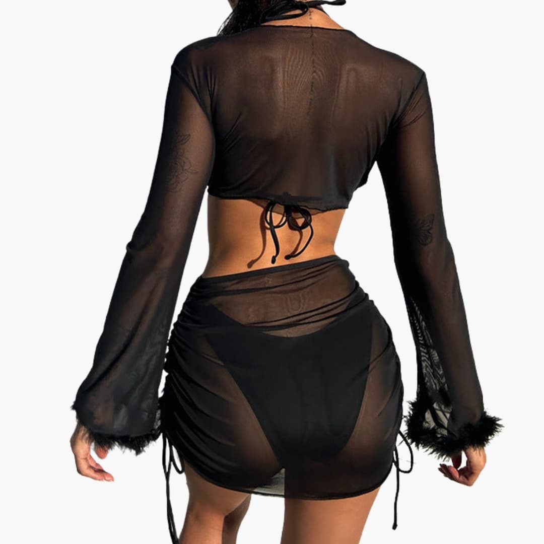 Stylish Women's Three-Piece Ruffle Bikini Set with Sheer Cover-Up - Swimwear for Women 2