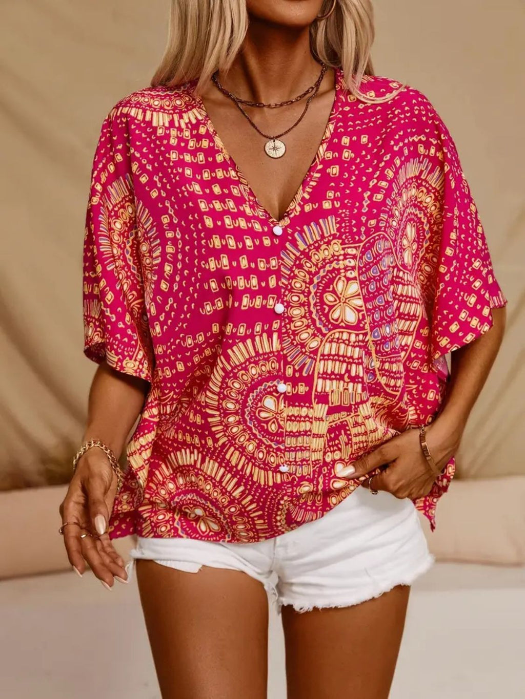 Stylish Women's Top - Printed V-Neck Half Sleeve Casual Shirt for Everyday Wear 4
