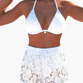 Stylish Women's White Bandeau Bikini Set with Lace-Up Swim Shorts 0